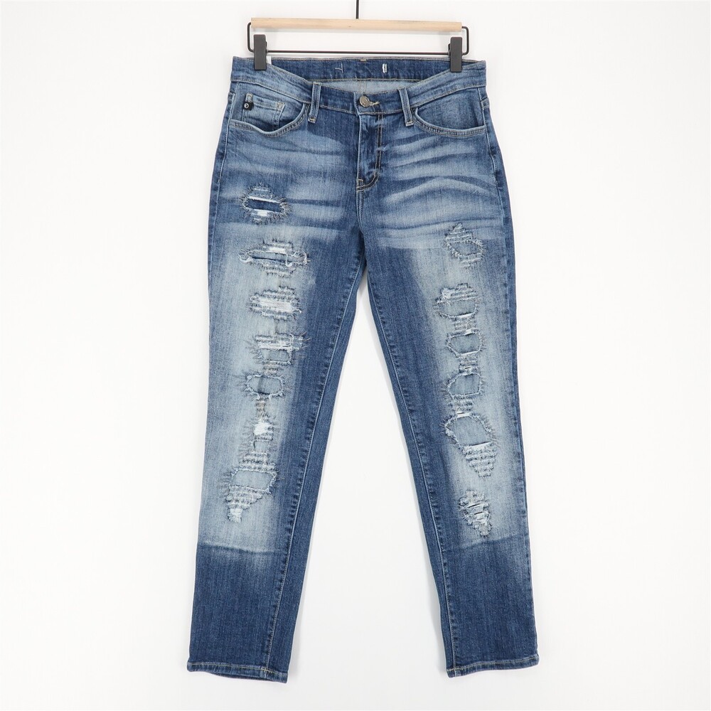 KanCan Jeans Womens 25 Blue Boyfriend Crop Distressed USA Made Stretch